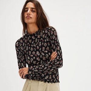 Free People Floral Black Long Sleeve Top L